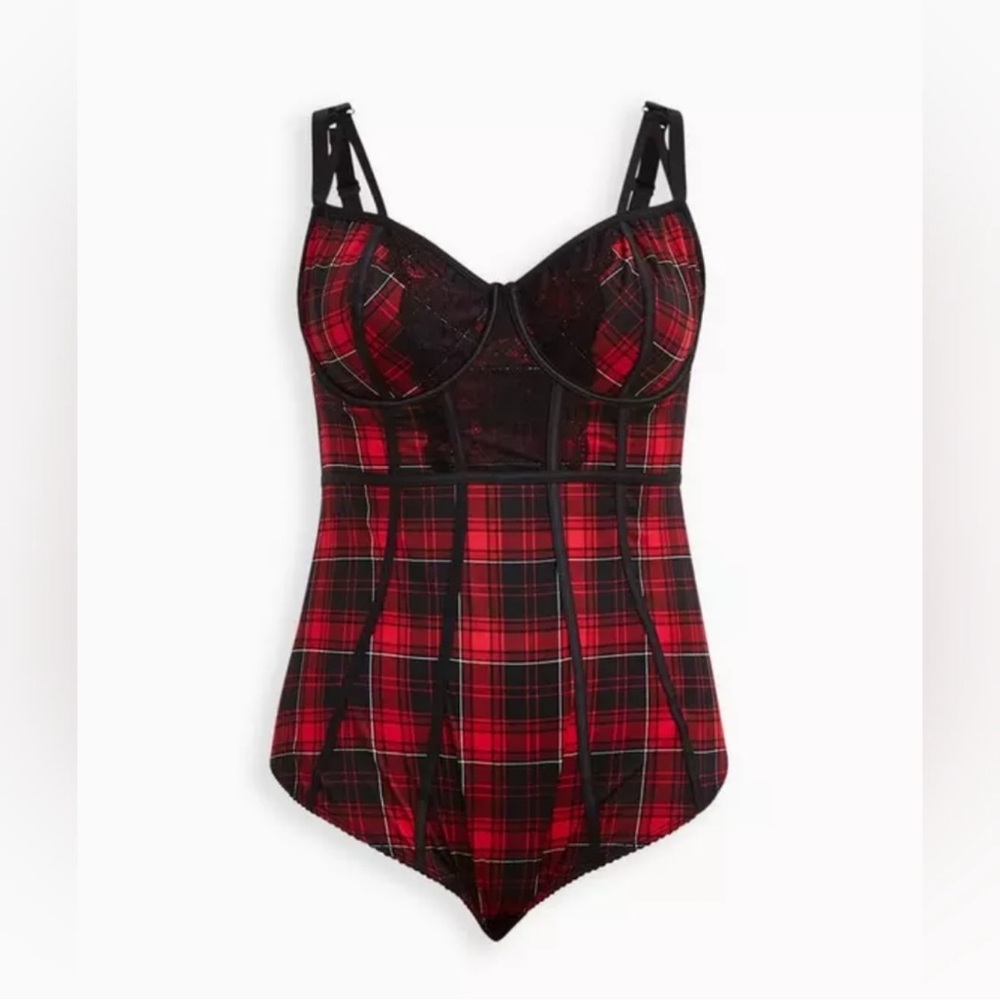 Torrid Red Plaid Underwire Lingerie Bodysuit Chemise size 4X